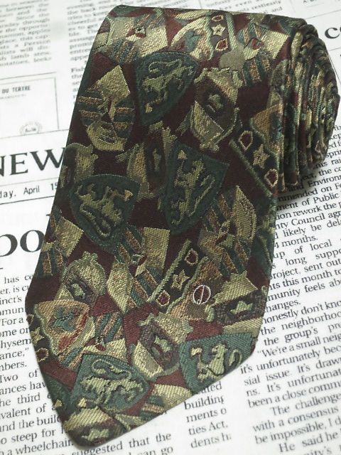 ダンヒル dunhill 良品 微光沢 ネクタイ イタリア製 シルク100% 総柄 エンブレム ミックス K-005320 ゆうパケット