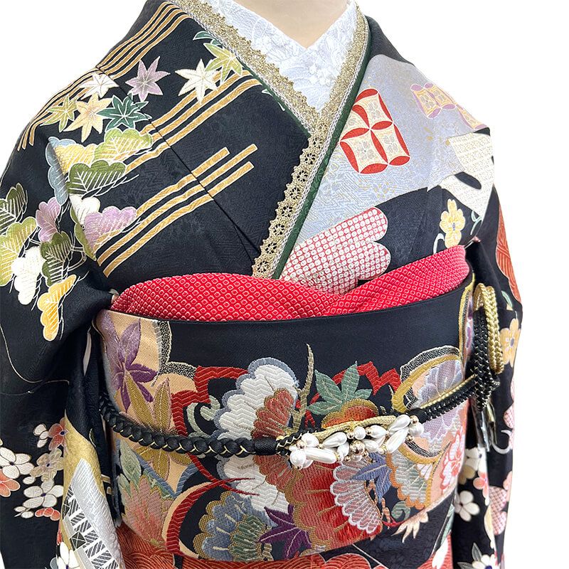 振袖 成人式 前撮り 正絹 単品 正絹 黒 松竹梅 伝統文様 品格 身丈
