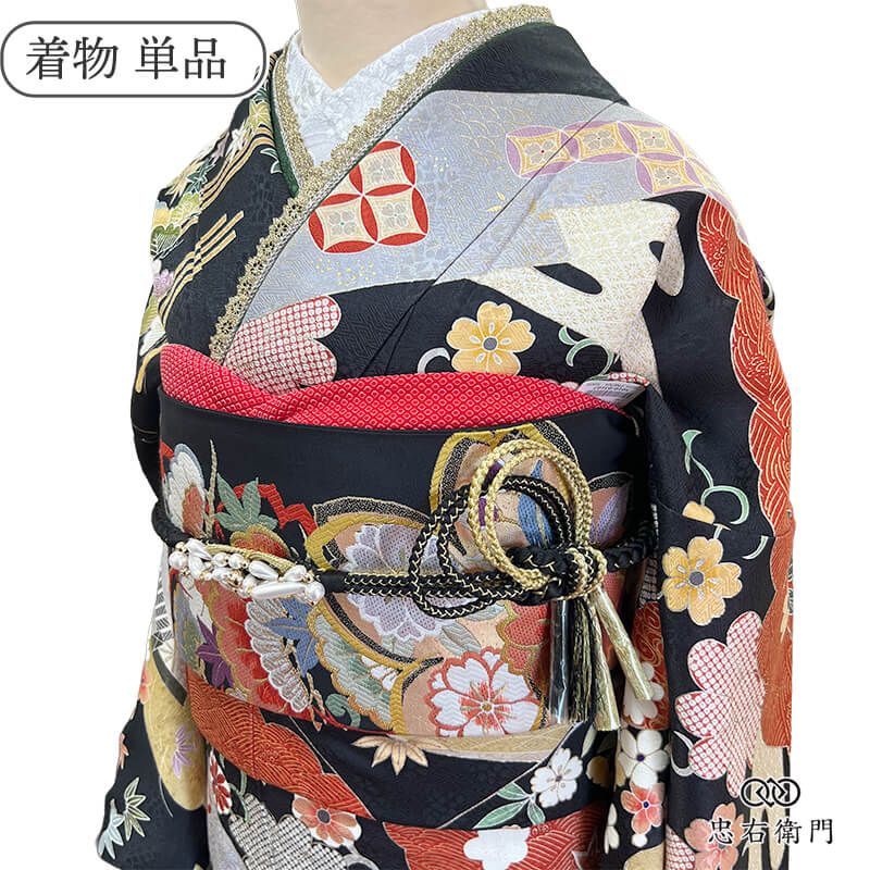 振袖 成人式 前撮り 正絹 単品 正絹 黒 松竹梅 伝統文様 品格 身丈177.5cm 裄丈69cm 成人式 前撮り 結婚式 Lサイズ相当 レディース 女性用 送料無料 即日発送