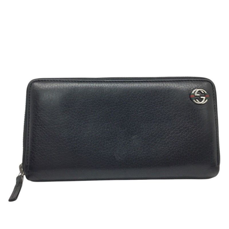 GUCCI【グッチ】GGロゴ ラウンドファスナー長財布 308796 レザー ブラック メンズ【中古品/USED-B】質屋 かんてい局那覇店 n3101561927300086