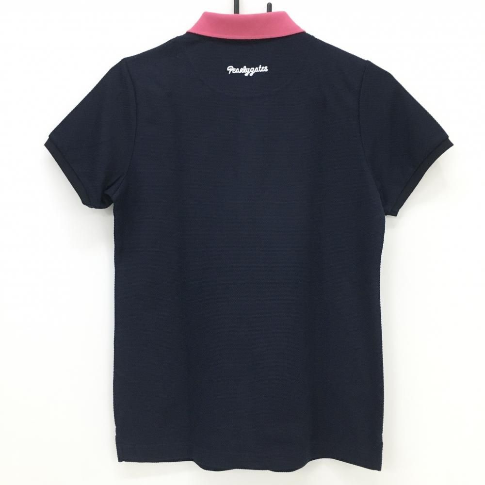 美品】パーリーゲイツ 半袖ポロシャツ ネイビー×ピンク 総柄地模様
