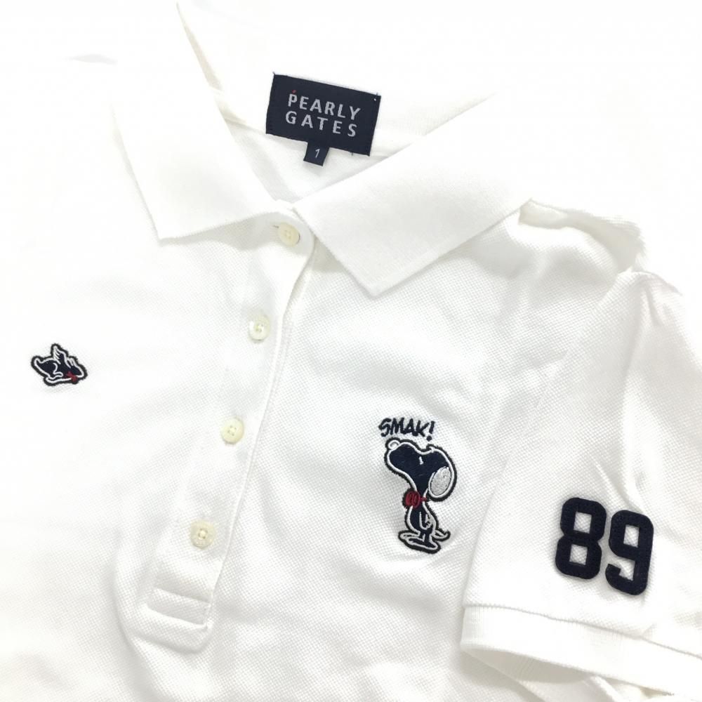 美品】パーリーゲイツ×PEANUTS 半袖ポロシャツ 白×ネイビー スヌーピー
