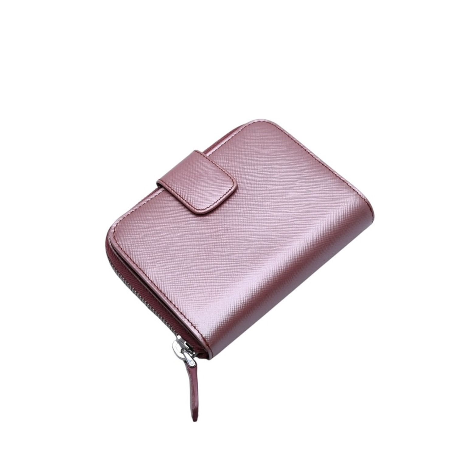 PRADA プラダ 2つ折り財布 コンパクトジップ 財布 ピンク PVC シルバー金具 1M0605R142 美品 中古 4a003019