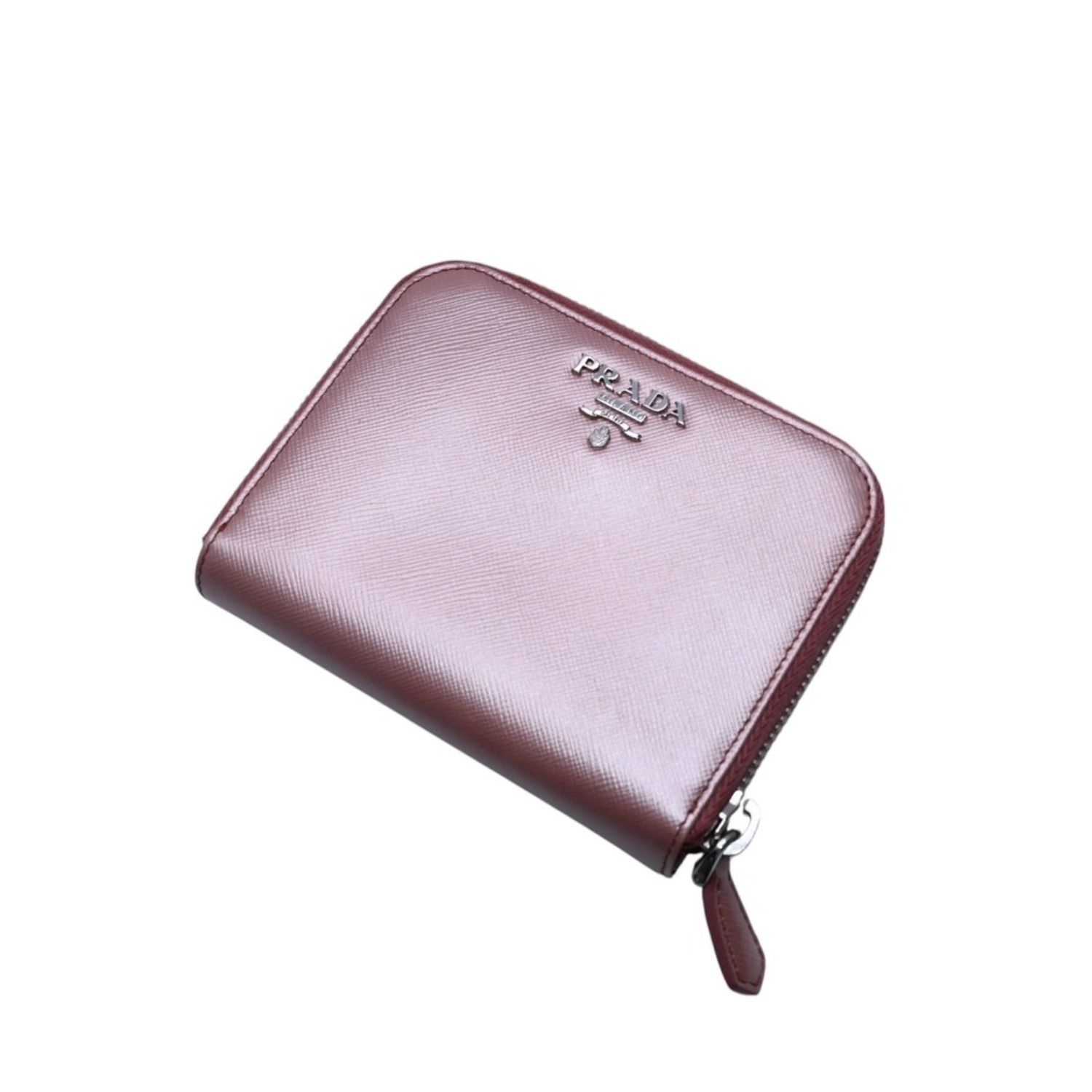 PRADA プラダ 2つ折り財布 コンパクトジップ 財布 ピンク PVC シルバー金具 1M0605R142 美品 中古 4a003019