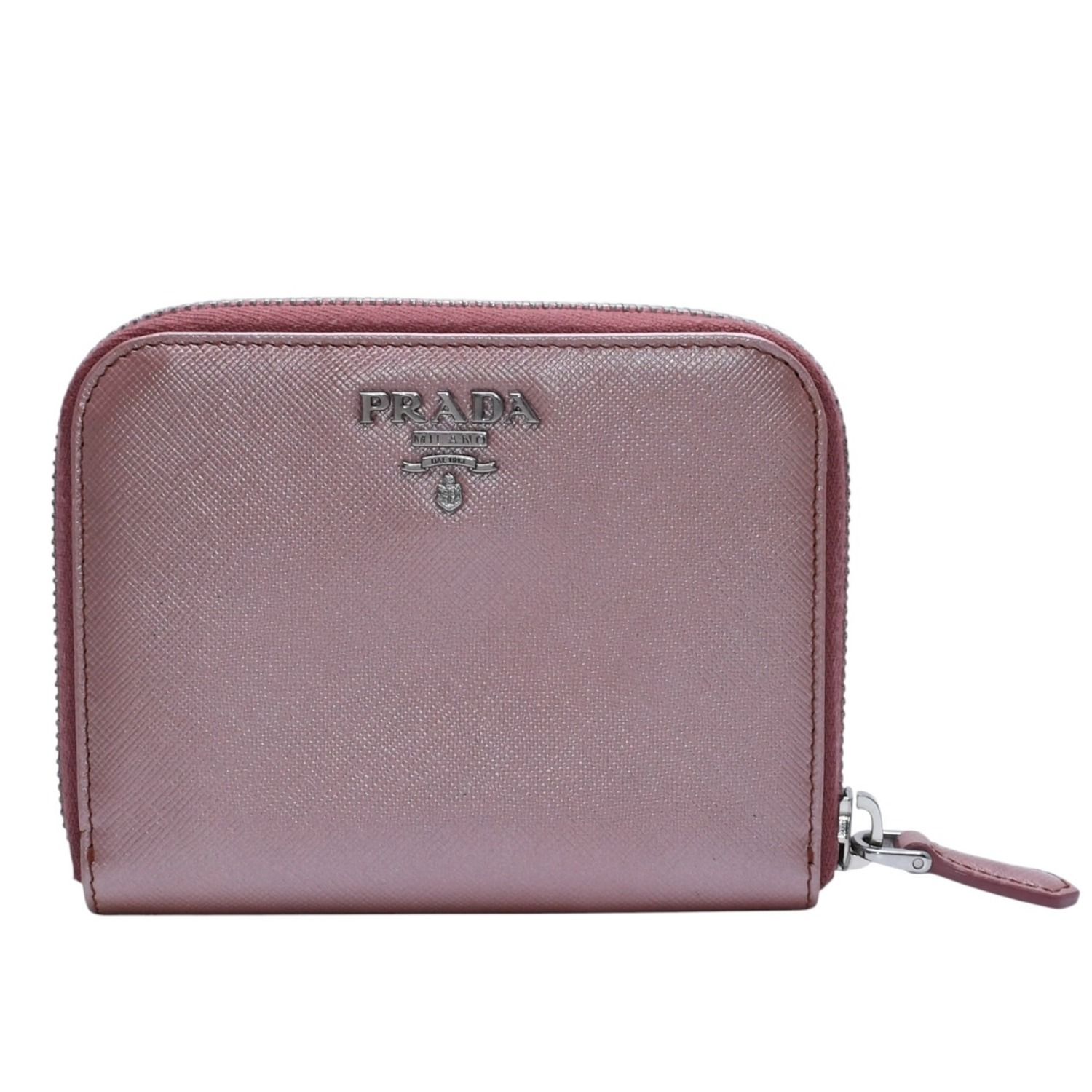 PRADA プラダ 2つ折り財布 コンパクトジップ 財布 ピンク PVC シルバー金具 1M0605R142 美品 中古 4a003019