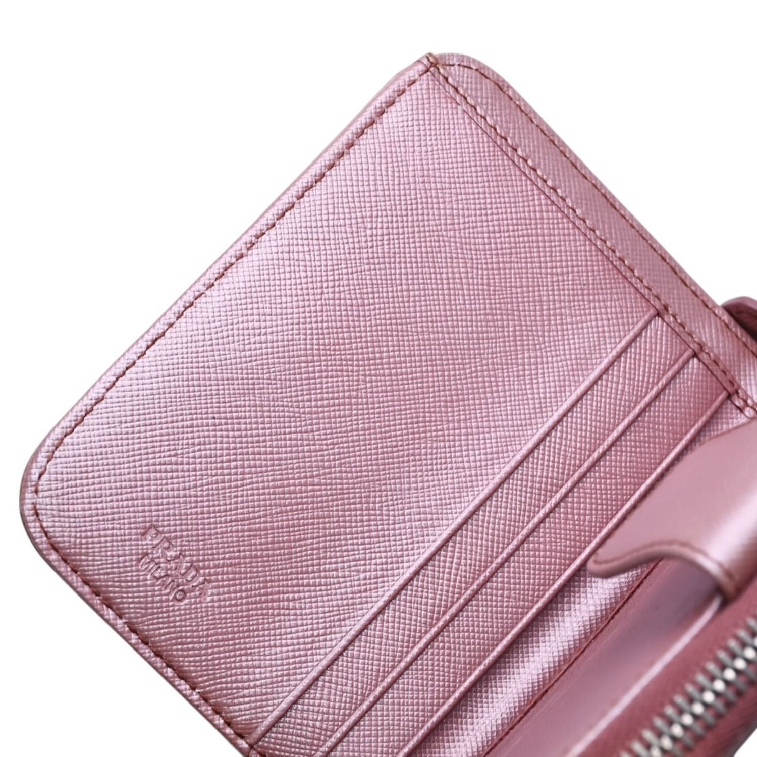 PRADA プラダ 2つ折り財布 コンパクトジップ 財布 ピンク PVC シルバー金具 1M0605R142 美品 中古 4a003019