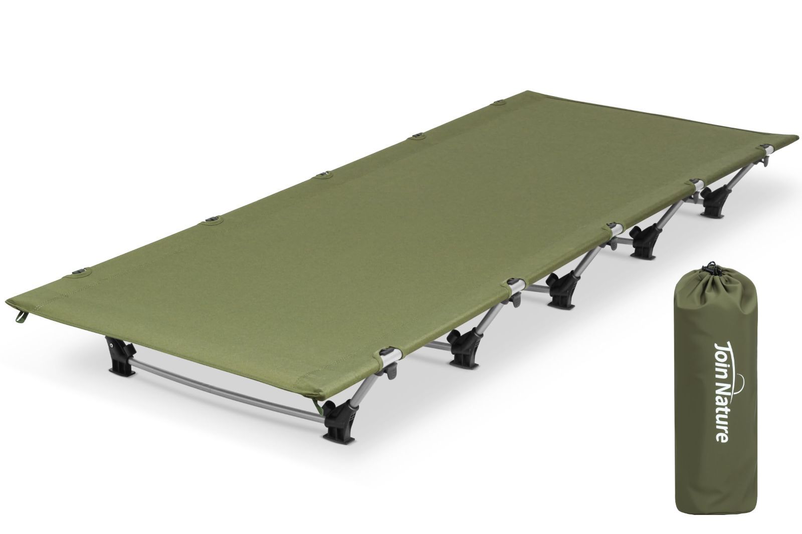 静音設計 耐荷重150kg アウトドアベッド 収納サイズ49×16×15cm 防水通気 折りたたみベッド 超軽量2kg 超コンパクト ワイドデザイン（オリーブグリーン） キャンピングコット Nature Join