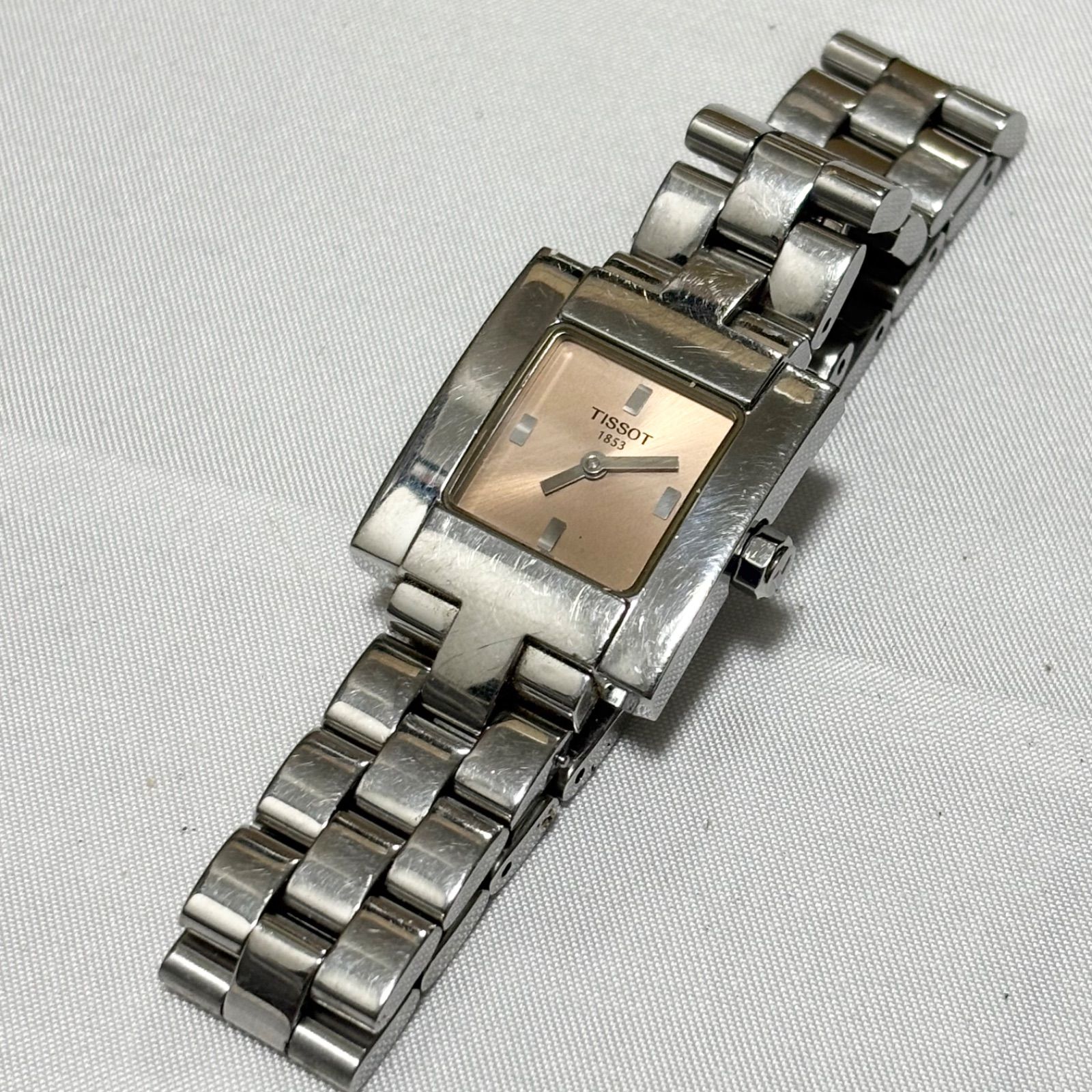 【送料無料】TISSOT/ティソ/1853/ピンク×シルバー/スクエア/クォーツ腕時計/電池切れ/動作未確認/中古品/ジャンク品扱い