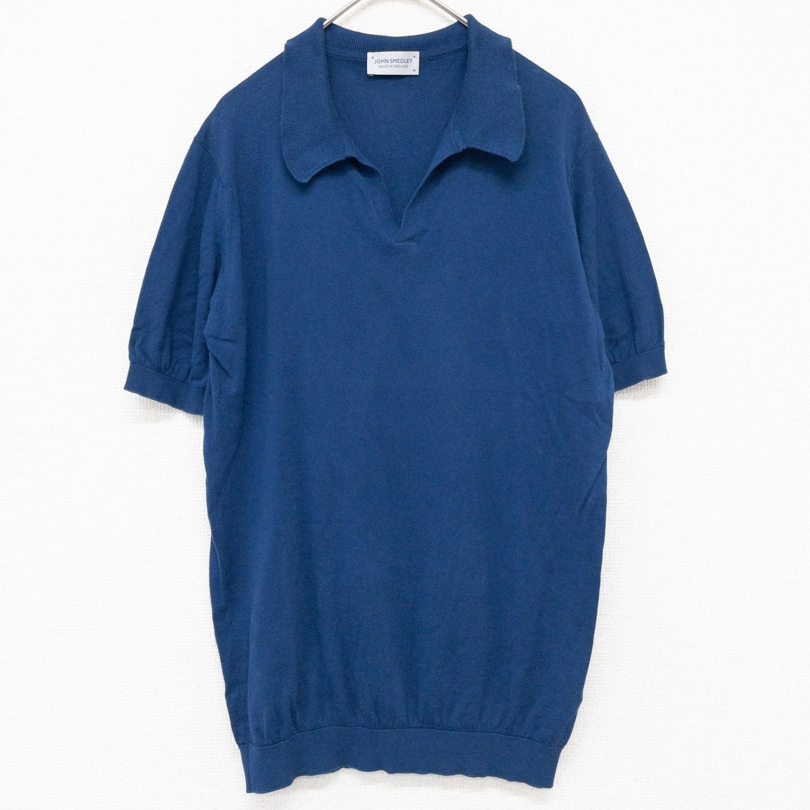 JOHNS MEDLEY ジョンスメドレー ニットトップス スキッパー ポロ 半袖 シーアイランドコットン ブルー イギリス製 メンズ M b01323