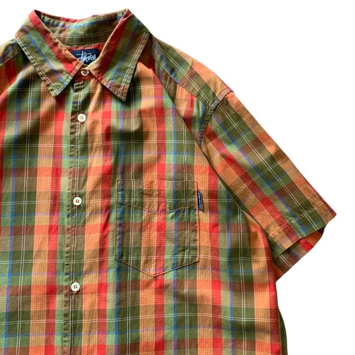 90's Stussy check shirt usa製 ステューシー チェックシャツ 半袖シャツ 90's Stussy check shirt usa製 ステューシー チェックシャツ 半袖シャツ