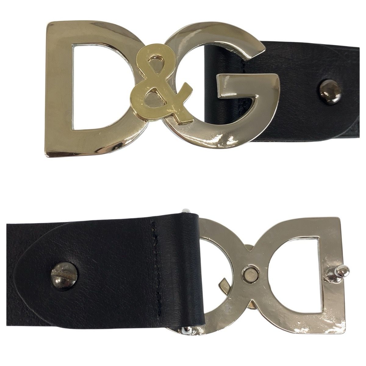 P627 新品未使用 ドルチェアンドガッバーナ タグ付き レザー ベルト メンズ DOLCE&GABBANA ドルチェアンドガッバーナ 90cm ブラック 黒 シルバー