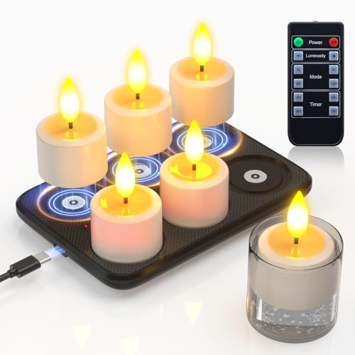 PChero USB-C 充電式 LED キャンドルライト IP64防水 お風呂 タイマー機能 省エネ 停電リモコン搭載 ロウソク インテリアライト 暖色光 6本セット マグネット式充電台付 屋内屋外用 国内発送 c61c51f5