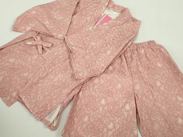 平和屋着物∴極上 夏物 レース甚平 浴衣 総レース 花唐草文 オールドローズ色 逸品 新品 DZAB10213kh6