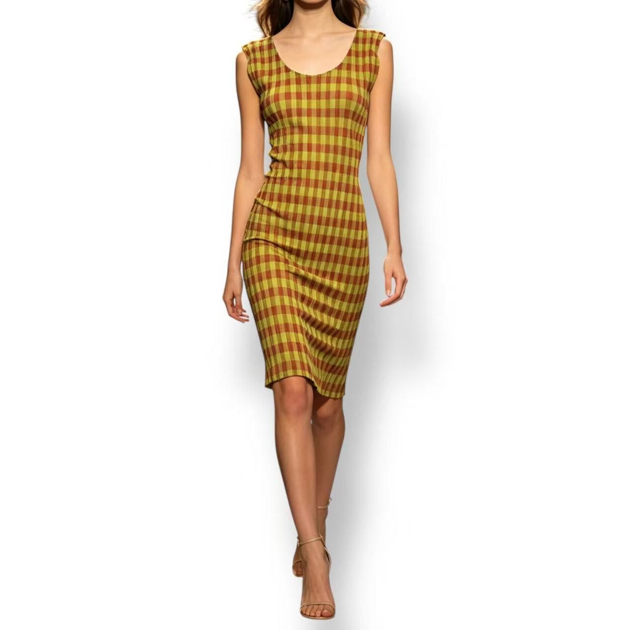 極美品 ISSEY MIYAKE イッセイミヤケ PLEATS PLEASE プリーツプリーズ ノースリーブワンピース チェックプリント サイズ4