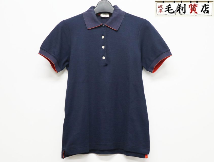 エルメス HERMES セリエ ポロシャツ ドゥブルジュ 半袖 紺 ネイビー オレンジ サイズS 【中古】 トップス