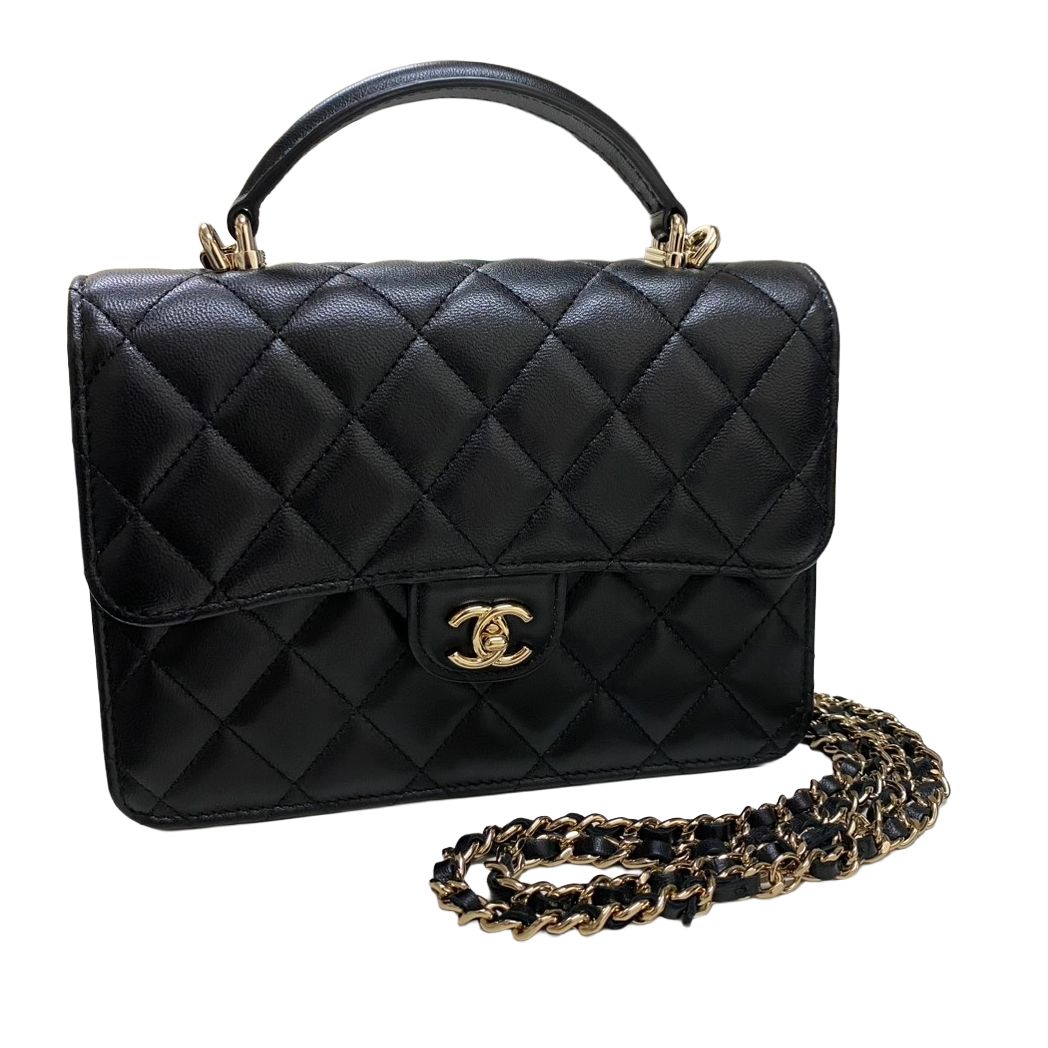 シャネル　CHANEL　トップハンドル　マトラッセ　3wayバッグ　クラシックミニバックパック　AP4450　ラムスキン　ブラック　ゴールド金具 250,200円
