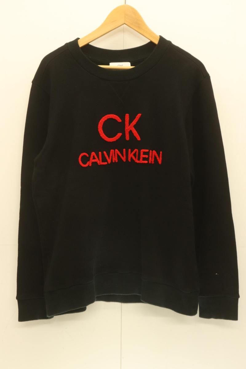 【中古】 Calvin Klein メンズスウェット L ロゴ スウェット Calvin Klein L 黒 ブラック 赤 レッド ロゴ
