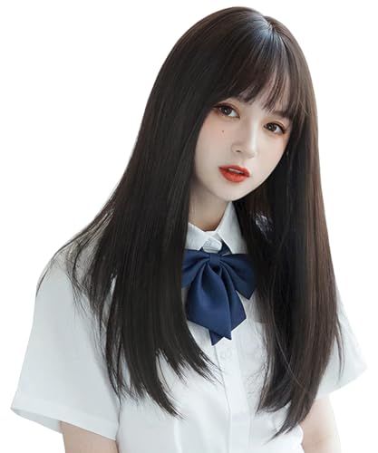 AISI QUEENSウィッグ ロング 黒 ストレート フルウィッグ 黒髪 黒茶 レディース 女性 自然 小顔 普段使い 女装 かつら カツラ ファッションウィッグ セミロング ウイッグ 耐熱 wig ネット付き(60cm)pms 43819ea3