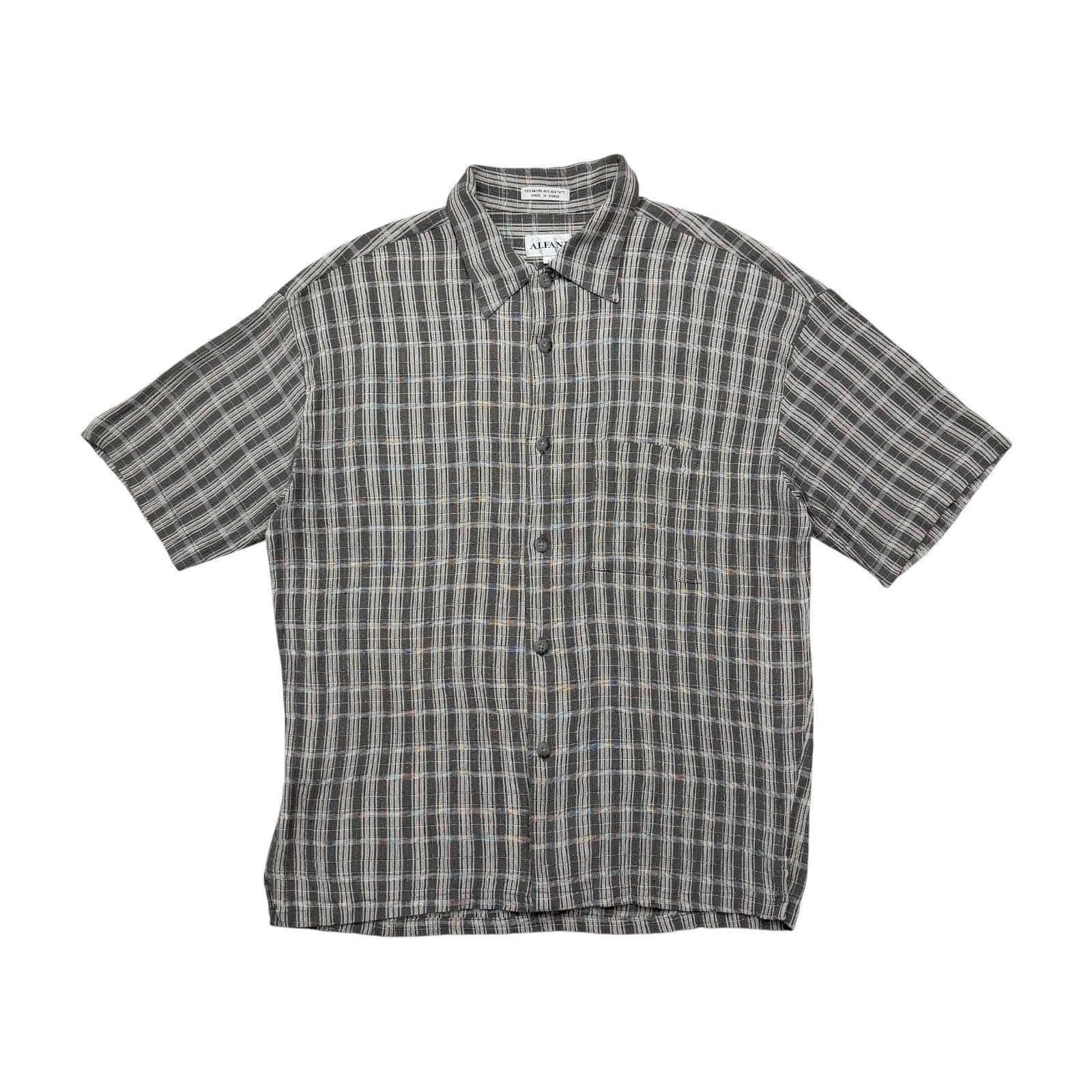 90s 00s アルファニ チェック レーヨン ブレンド メッシュ シャツ 半袖 サイズ L