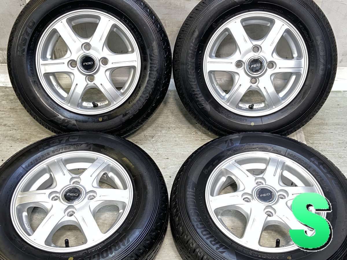 145/80R12 80/78N LT ブリヂストン K370 　 FEID 12x4.0 40 100-4穴 中古タイヤ サマータイヤ ホイールセット 4本セット s12260427900