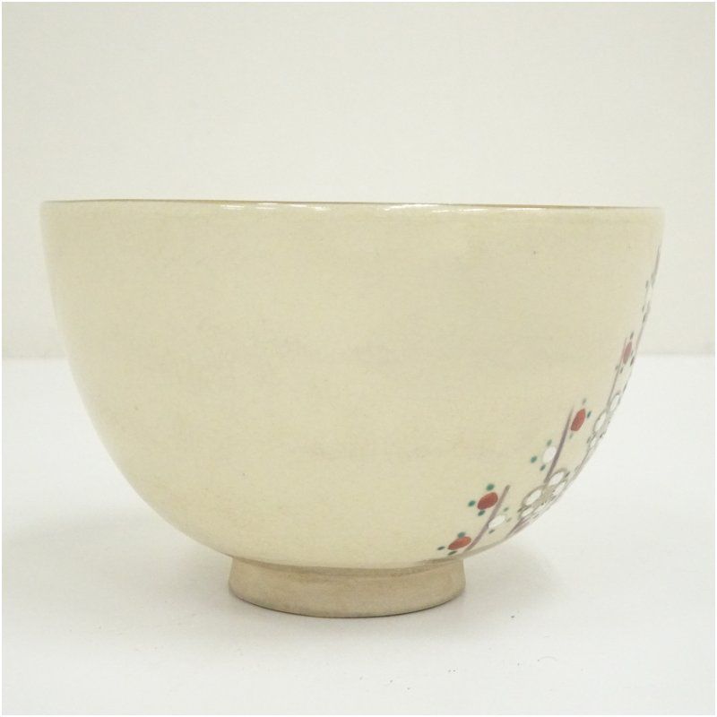 京焼 川添寿楽造 色絵槍梅茶碗 茶道 抹茶 おしゃれ 抹茶茶碗 抹茶碗 和