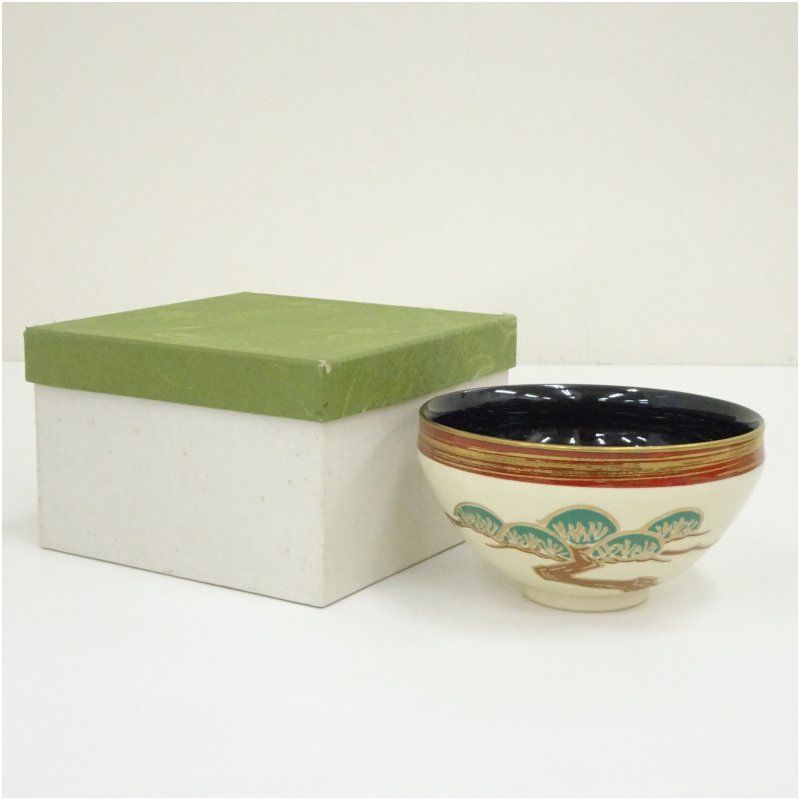 【天目夏茶碗 箱付き】 天目 茶碗 抹茶碗 茶道具 陶器 和食器 九谷焼 骨董 京焼 貴山造 色絵松文天目茶碗（紙箱） 茶道 抹茶 おしゃれ 抹茶茶碗