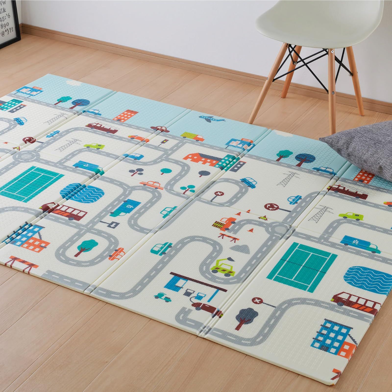 萩原 プレイマット エクスロード 約148×196cm 折りたたみ 赤ちゃん 撥水 リバーシブル コンパクト収納 道路Y 2570f534