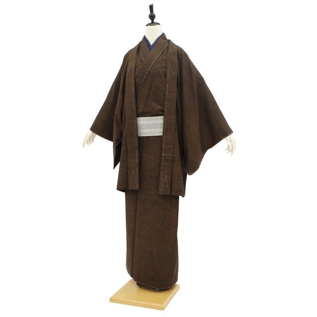 新古品】 男物 アンサンブル AS 未使用 着物 羽織 セット 袷 紬 こげ