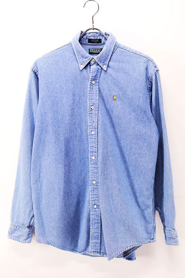 Used 80s USA POLO Ralph Lauren Boys Denim BD Shirt Size S 相当 古着