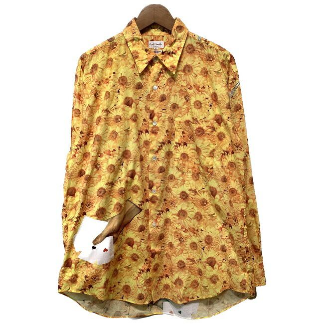【中古】　Paul Smith　柄シャツ　長袖　シャツ　トップス　総柄　コットン　向日葵　トランプ　イタリア製　オーバーサイズ　古着　/1582