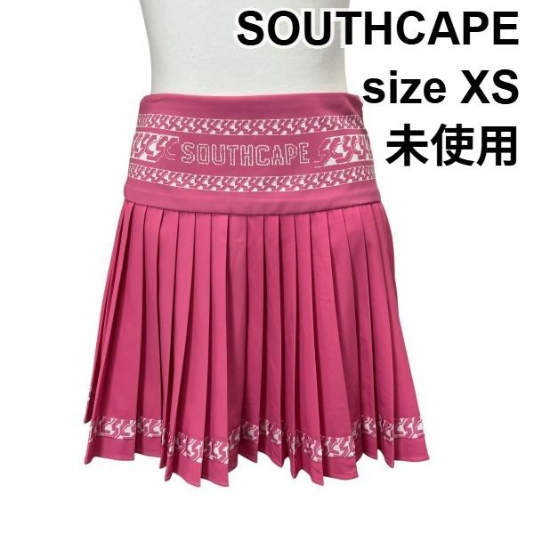 ◇ サウスケープ SOUTHCAPE 未使用 スカート ミニ丈 ゴルフウェア スポーツウェア プリーツ 幾何学模様 ピンク XS 5号 レディース S6E450