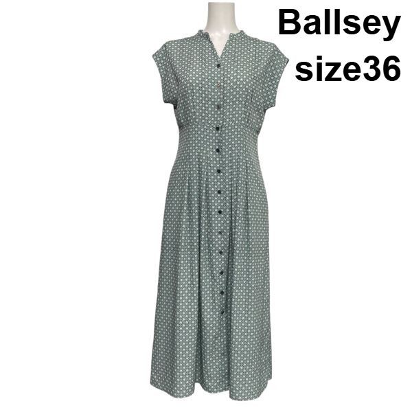 ◇ ボールジィ Ballsey フレアワンピース ロングワンピース 半袖 総柄 Aライン ウエストタック ライトグリーン 36 S 7号 レディース S6E432 10,842円