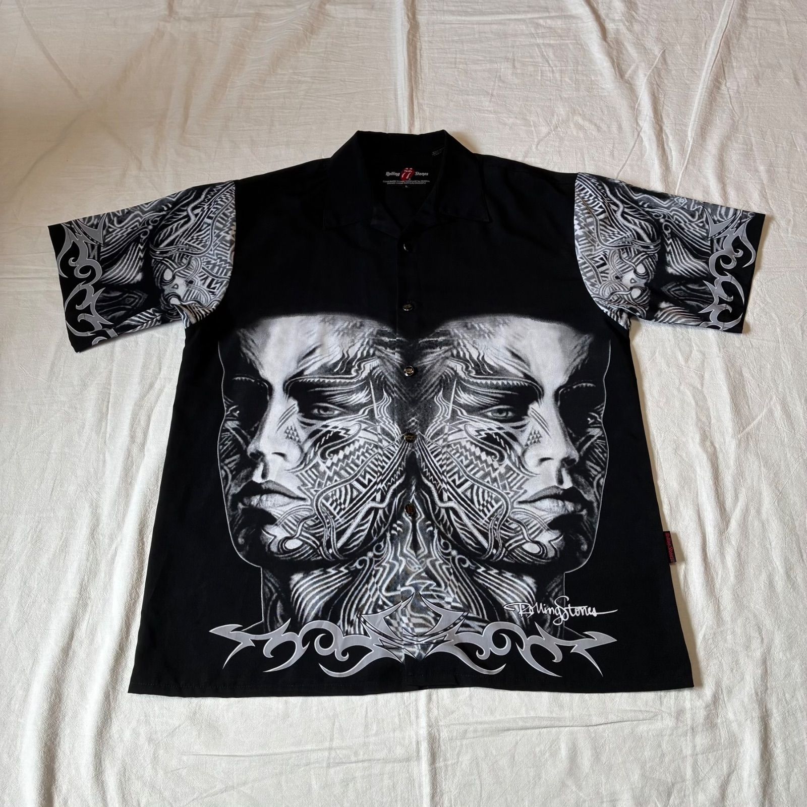 00s Rolling Stones 半袖シャツ ポリシャツ The Rolling Stones 刺青の男 Tattoo You ブラック L表記