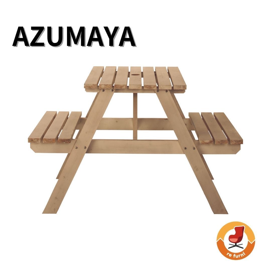 【新品未使用】AZUMAYA 東谷 ORLIS オルリス アウトドアテーブル ＆ ベンチ ガーデンテーブル ガーデンベンチセット 幅75 奥行120 高さ75.5 天然木 杉 ブラウン 傘立て穴あり ODS-91LBR