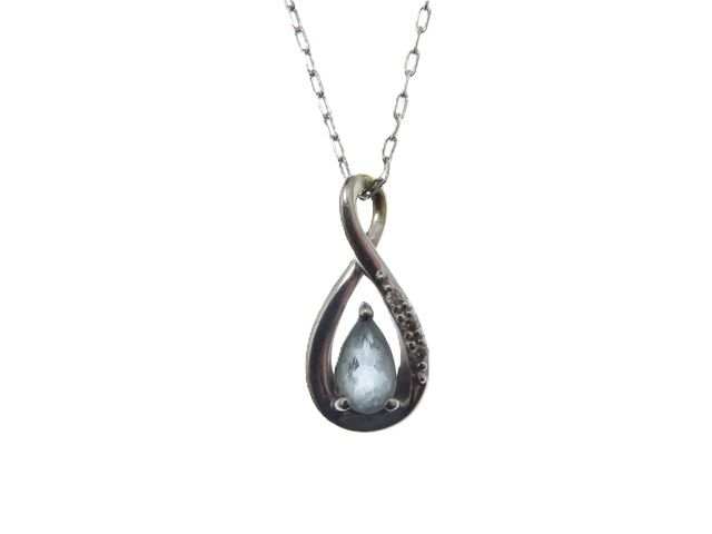 4℃　ヨンドシー　ネックレス　K10ホワイトゴールド　アクアマリン　ダイヤモンド　レディース【中古】【430】2121000037723