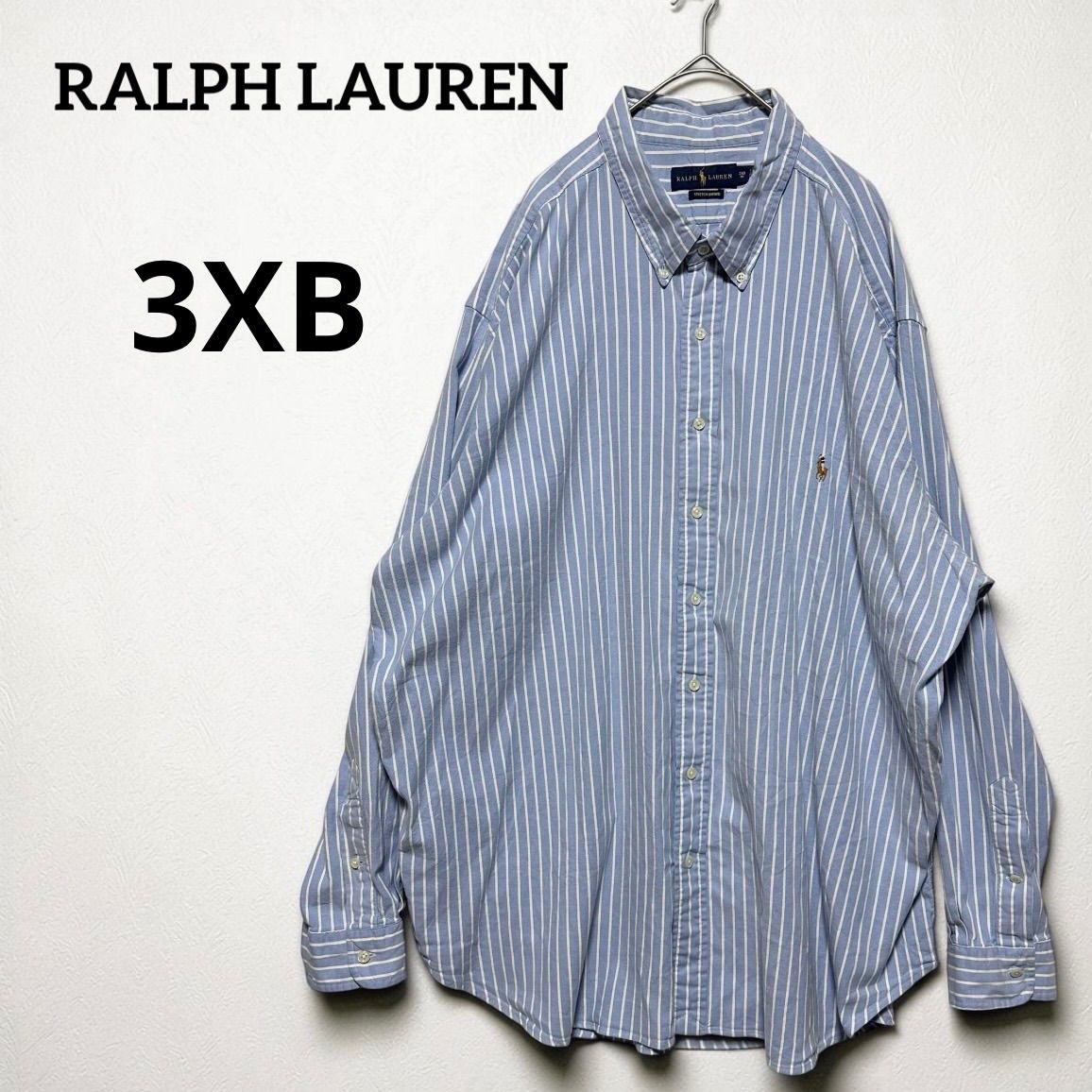 【RALPH LAUREN】3XB ビッグサイズ ストライプBDシャツ 青白 ポニー刺繍 オックスフォード 3XL相当 ラルフローレン