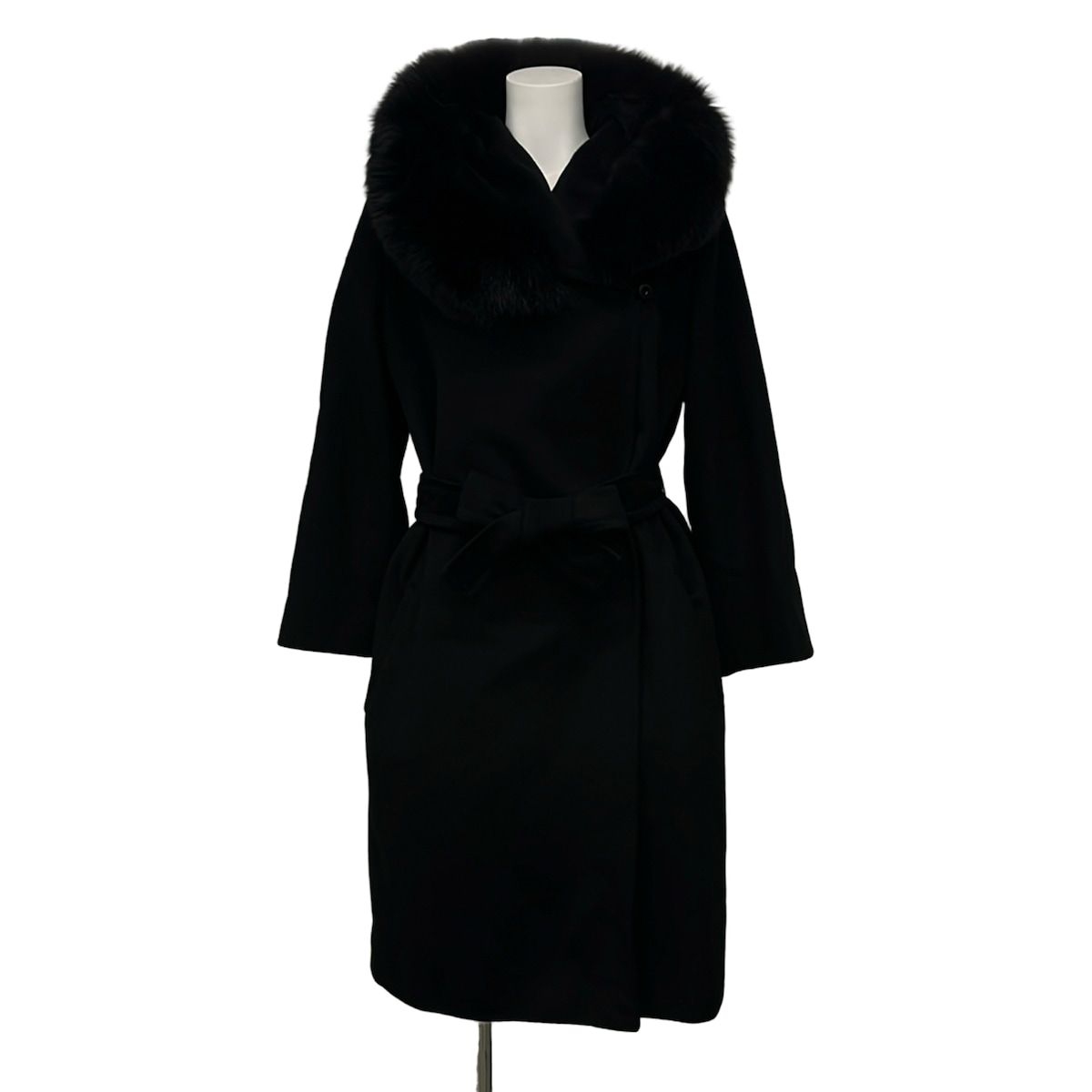 Max Mara STUDIO(マックスマーラスタジオ) コート サイズ36 S レディース美品 - 黒 長袖/ウール/ベルト付き/ファー着脱可/冬