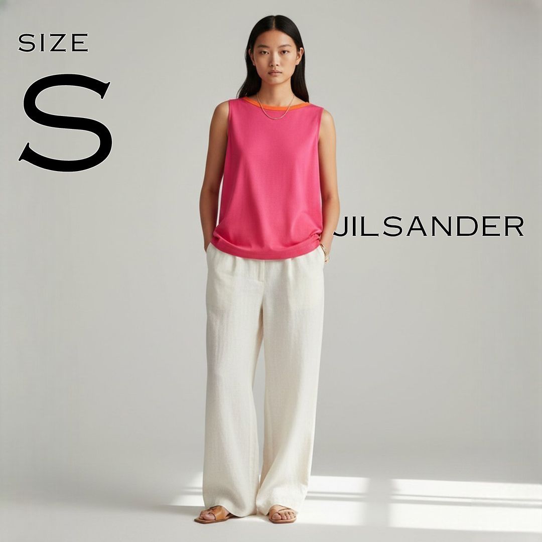 【美品】JILSANDERジルサンダー イタリア製 2011SSラフシモンズ期 名作アーカイブ アシンメトリー チュニック ノースリーブ カットソー S ピンク×オレンジ 【古着】【中古】【送料無料】