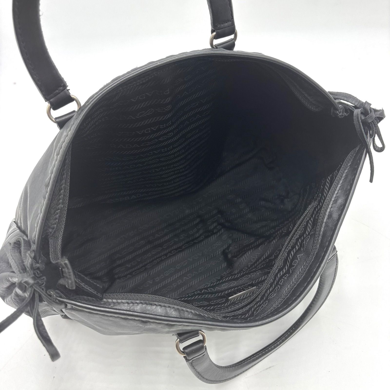Auth Prada Y2K Archive Side Ribbon Nappa Leather Mini Boston Bag 