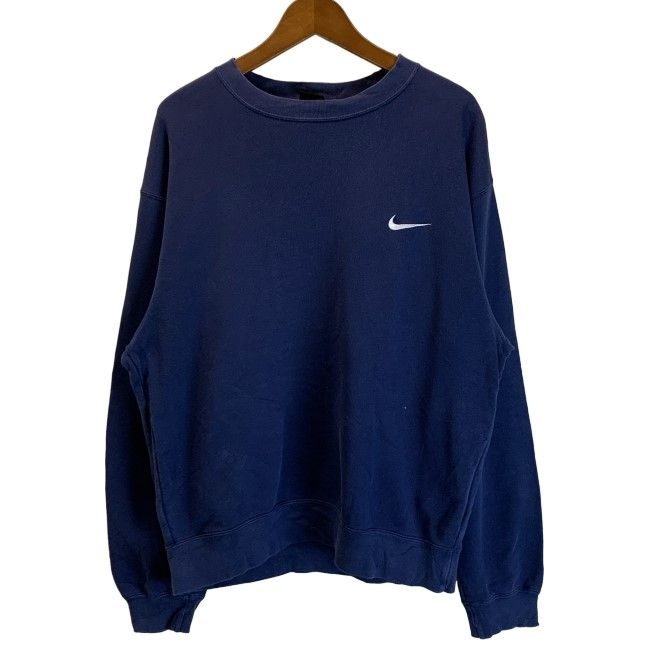 【中古】　NIKE　スウェット　00s vintage　00年代　OLD　長袖　トレーナー　トップス　クルーネック　裏起毛　無地　ワンポイント　スウッシュ　刺しゅう　オーバーサイズ　スポーツ　古着　/2001