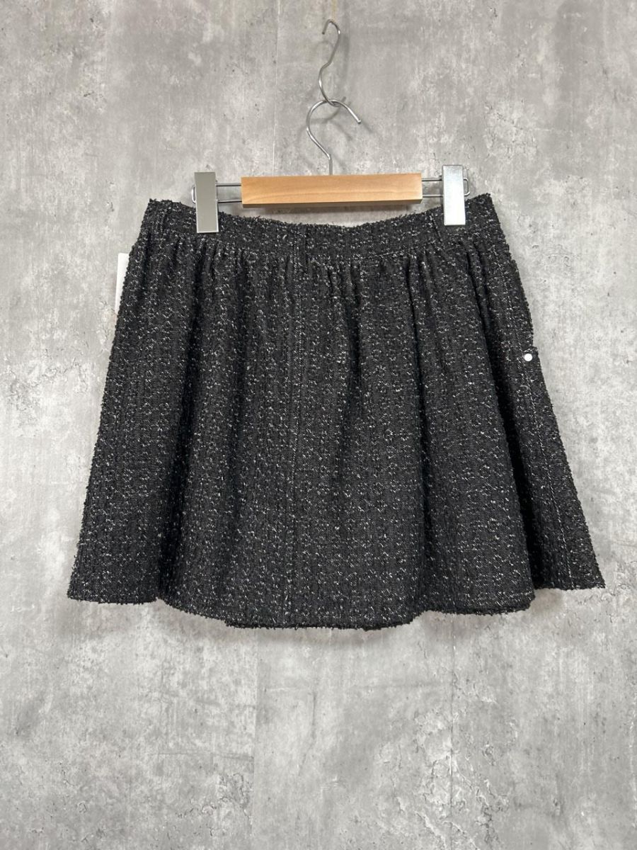 美品 eimy istoire エイミーイストワール タグ ツイードライクデニムミニ Aライン 台形 スカート sizeM/黒 ■■◎レディース