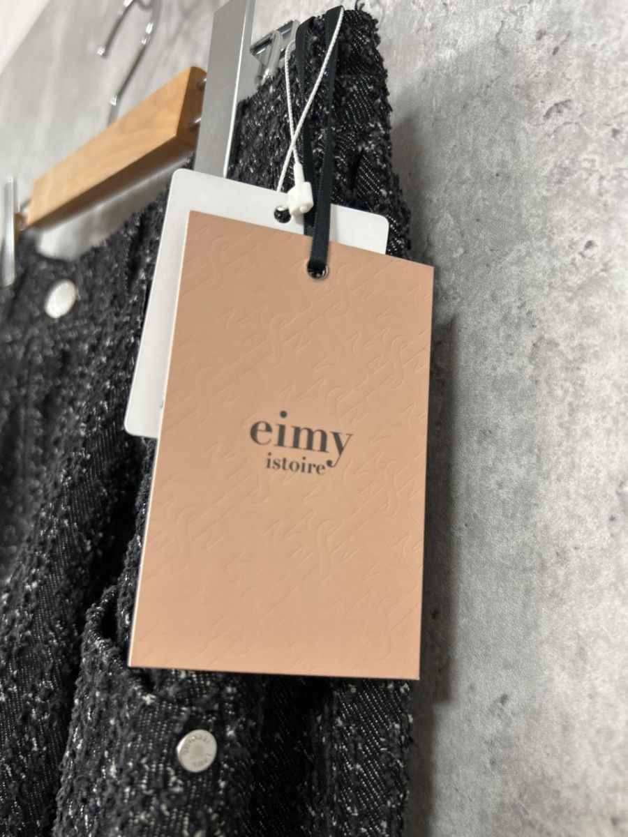 美品 eimy istoire エイミーイストワール タグ ツイードライクデニムミニ Aライン 台形 スカート sizeM/黒 ■■◎レディース