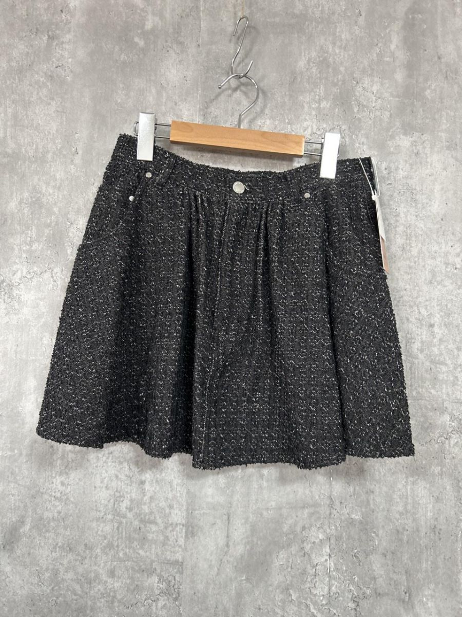 美品 eimy istoire エイミーイストワール タグ ツイードライクデニムミニ Aライン 台形 スカート sizeM/黒 ■■◎レディース