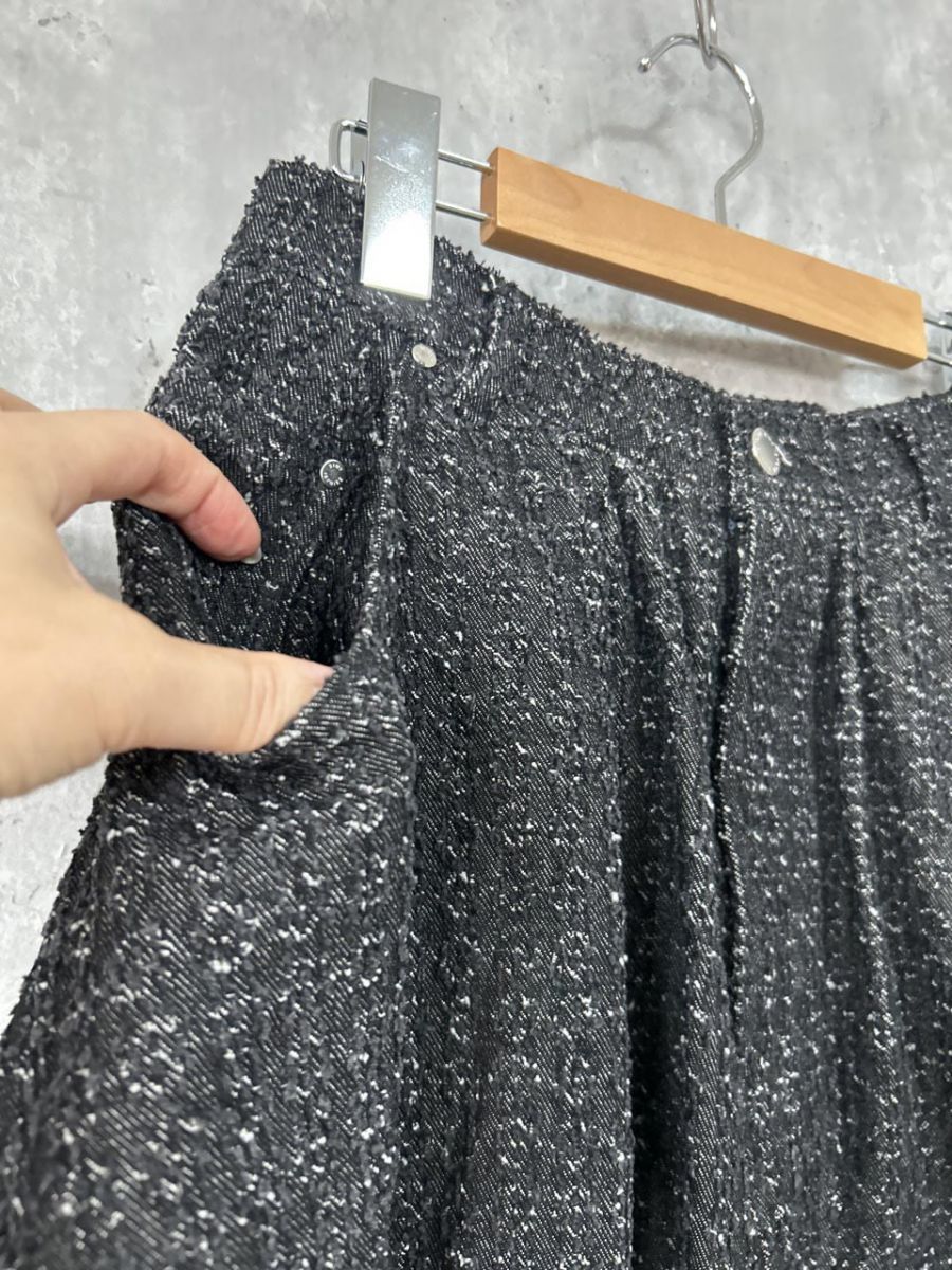 美品 eimy istoire エイミーイストワール タグ ツイードライクデニムミニ Aライン 台形 スカート sizeM/黒 ■■◎レディース