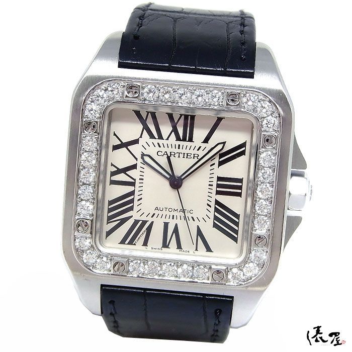 カルティエ サントス100 LM ダイヤ 自動巻 メンズ 時計 Cartier