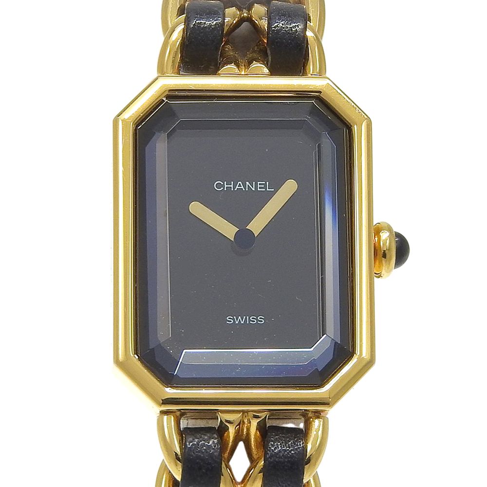 【CHANEL】シャネル プルミエールL H0001 金メッキ×レザー クオーツ アナログ表示 レディース 黒文字盤 腕時計