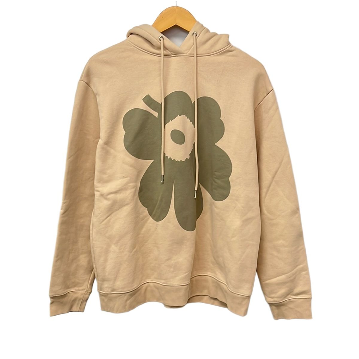 marimekko(マリメッコ) パーカー サイズS レディース美品 - ベージュ×ダークグリーン 長袖/フラワー(花)
