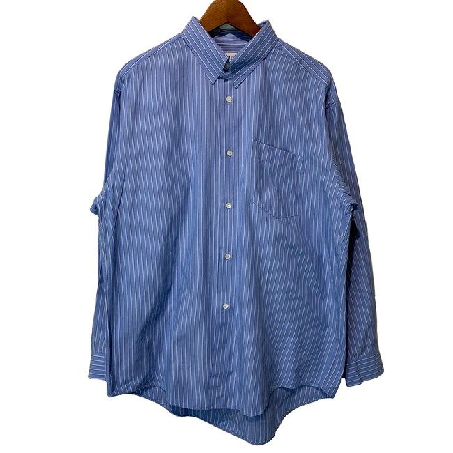 【中古】　ISSEY MIYAKE　ストライプシャツ　長袖　トップス　レギュラーカラー　胸ポケット　タブカラー　日本製　ドメスティック　古着　/1156
