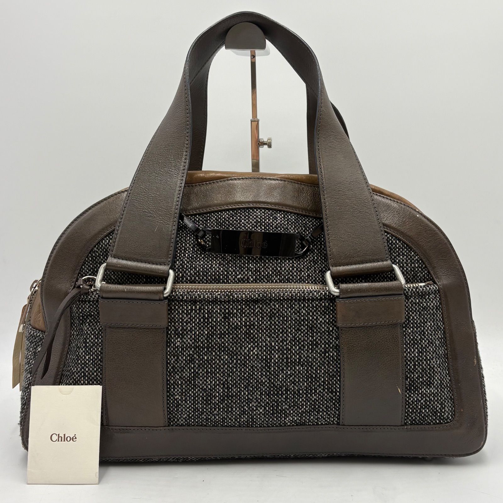 美品◎Chloe クロエ プレートロゴ金具 トートバッグ ボストンバッグ 