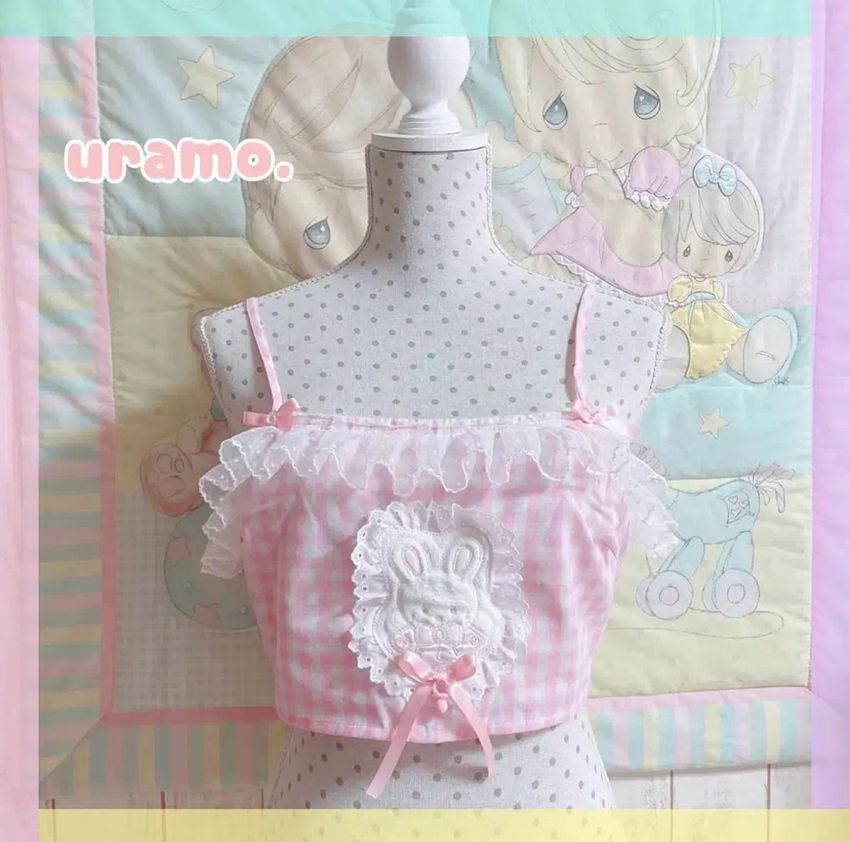 フェアリー系ハンドメイド uramoウラモ ギンガムチェックノースリーブ 姫ギャル ヴィンテージスリーブレス